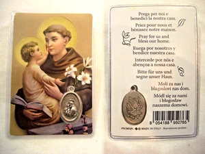 Sant'Antonio - Sant'Antonio laminiere biglietto di preghiera con medaglia pellegrino - multilingue - Foto 1 di 8