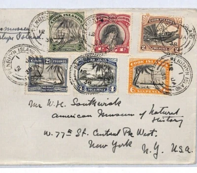 Islas Cook PENRHYN Cubierta EE. UU. Nueva York 1938{samwells-covers} YJ11 Foto 1 de 4