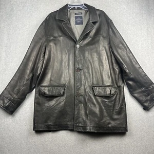 Giacca Nautica Vintage Uomo 46 Nera 100% Pelle Collo Bottoni Lunga LEGGI - Foto 1 di 15