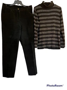 100% Suede Metrostyle Pants, Size 14 and Liz Claiborne Black & Silver Sweater XL - Picture 1 of 6