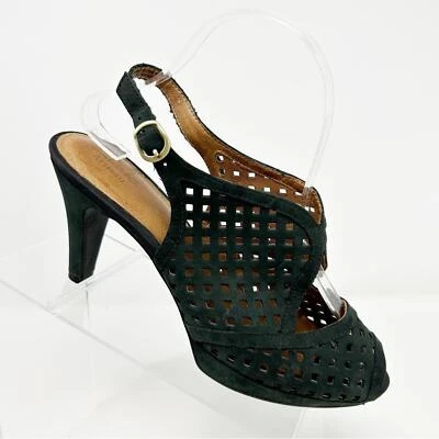 Clarks Artisan 深绿色黑色皮革露趾高跟露背凉鞋 8 码 — 第 1/4 张图片