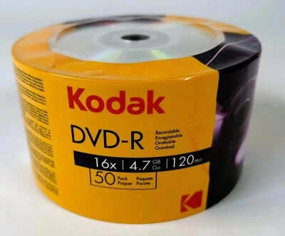 Kodak 16x 4.7GB 120-Minute DVD-R Media 50 Pack Spindle NEW Sealed Unopened - Image 1 of 3