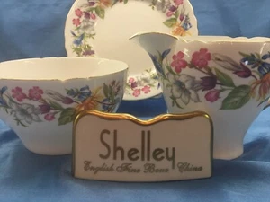 SHELLEY SPRING BOUQUET #13651 SAHNEKÄNNCHEN, ZUCKERDOSE & 6" TELLER RICHMOND FORM - Bild 1 von 6