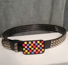HOT TOPIC Sz 36 Studded Belt w Rainbow Checkered Buckle! Pride Punk Goth Emo Y2K