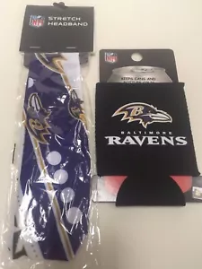 Baltimore Ravens Stretchable Headband & Koozie Coozie Beer Bottle Can Holder NFL - Picture 1 of 1