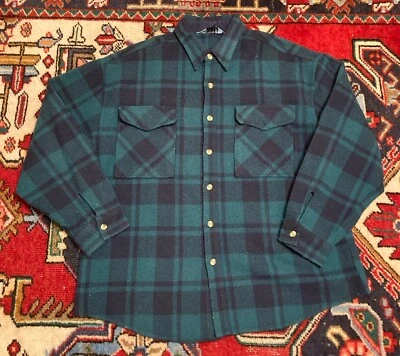 Vintage Heavy Fieldmaster Wool Flannel Shirt Men’s XL Green Plaid Shacket - Image 1 of 4
