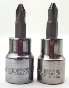 Lot of 2 Husky #2 Phillips Bit Sockets 3/8" Drive PH2 - Picture 1 of 6