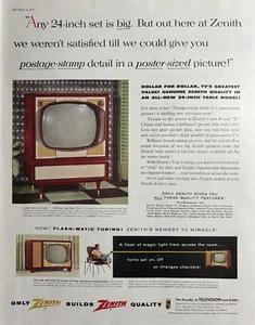 1955 Zenith Television 24 Inch Set Table Model Flash Matic Tuning VTG Print Ad - Picture 1 of 1