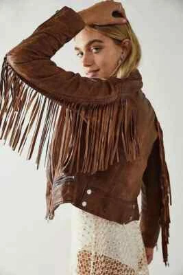 Women's Brown Leather Fringe Jacket Lambskin 100% Real Leather Fringed Jacket - Image 1 of 3