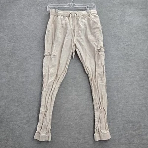 Nicole Miller Women Pants S Beige 100% Linen Cargo Drawstring 27" Inseam READ - Picture 1 of 14