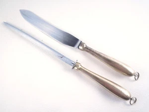 Antique GEORG JENSEN Brass and Stainless Carving Set Knife & Honing Steel - Picture 1 of 11