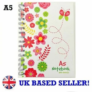 A5 Notebook Notepad 100 Sheets White Lined Ruled Paper Cute Birds Floral Polka - Picture 1 of 2