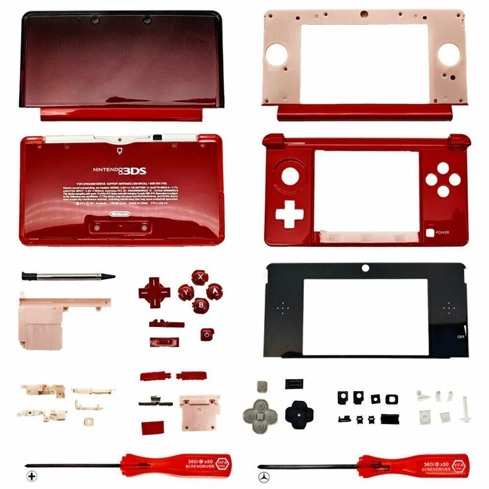 Full Housing Shell For Nintendo 3DS System Replacement Screen Tools Flame Red - Image 1 of 1