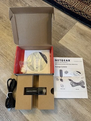 Netgear WNDA3100 V2 2.4ghz 5Ghz USB 300Mbps Wireless N USB Adapter W/Cable & CD - Image 1 of 2