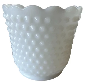 Vintage Fire King Ofengeschirr Milchglas Nägel gewellt weiß Vase Pflanzschale - Bild 1 von 9