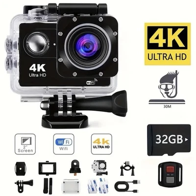 4K Action Camera Waterproof Ultra Hd Dv 32 Gb Memory Card Remote Control Mount - Image 1 of 4