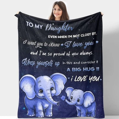 Manta de franela elefante azul 50"x60" "a mi hija" abrazo regalo Foto 1 de 4