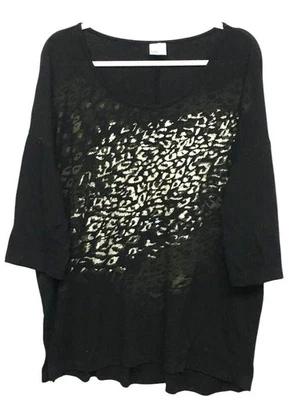 Top para mujer Just My Size negro talla 3X tejido con estampado de leopardo transparente Foto 1 de 4