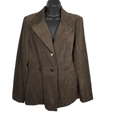 Fashion Bug Y2K Chocolate Brown Faux Suede Jacket Womens Large Stretch Western - Image 1 of 4