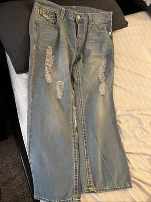 Pantalones de mezclilla True Religion para hombre 42x34 Billy Super T Bootcut desgastados hechos en EE. UU. Foto 1 de 4