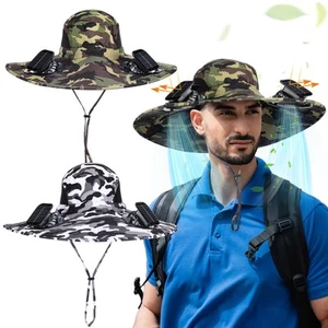 2 Pcs Wide Brim Outdoor Sunscreen Hat with Solar Fan Summer Fishing Hat Men S... - Picture 1 of 6