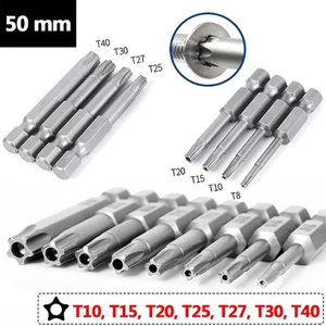 T10 T15 T20 T25 T27 T30 T40 50mm Five Point Star Screwdriver Bit Hex Shank - Picture 1 of 10