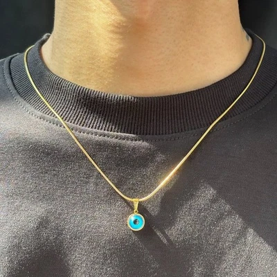 Collar colgante de acero inoxidable azul mal de ojo de la suerte para mujer joyería de la suerte regalo Foto 1 de 4