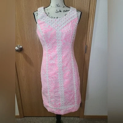 Lilly Pulitzer Macfarlane Pelican Pink Sea Cups Seashell Nautical Preppy Dress 4 - Image 1 of 4