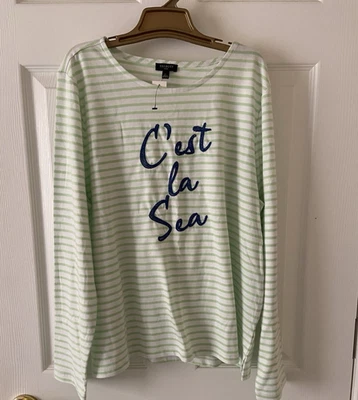 NUEVO CON ETIQUETAS Camisa Talbots Cuello Redondo 100% Algodón Rayas C'est La Sea Náutica Talla PL NUEVA Foto 1 de 4