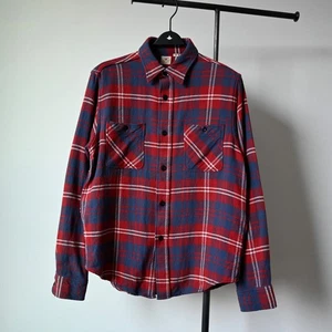 Camisa de franela de algodón tejido a cuadros CAÑA DE AZÚCAR, roja, hecha en Japón, talla mediana - Imagen 1 de 18