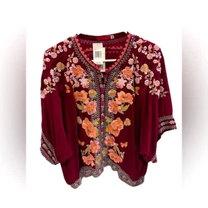 JOHNNY WAS ELIAS BLOUSE Rose Violet Embroidered Size Large Style: C10122-1 NEW - Picture 1 of 6