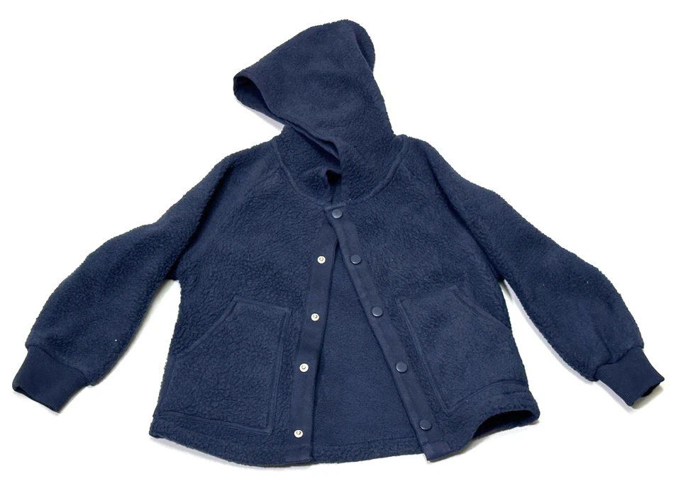 New Navy Blue Fleece Hooded Kids Snap Button Down Jacket 2 Pockets Size 6/7 Yrs - Image 1 of 4