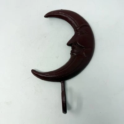 Cast Iron Rustic Painted Red Crescent Moon Hook 6" Wide x 10" Tall Celestial VTG Foto 1 de 4