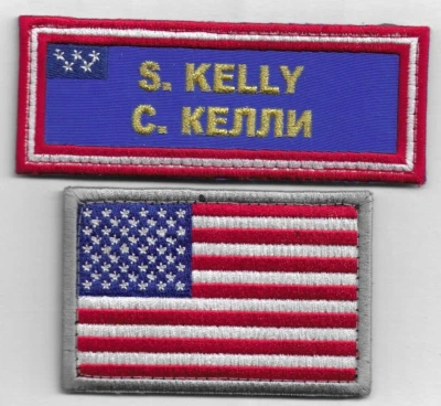 NASA ASTRONAUT S. KELLY NAMETAG FLAG SET PATCH YEAR-LONG EXPEDITION 43 46 Soyuz - Image 1 of 4