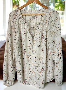 A New Day Womens XXL Peasant Blouse Ruffle Neck Long Sleeve Abstract Print - Picture 1 of 10