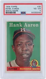 Hank Aaron Milwaukee Braves 1958 Topps White Name #30 PSA Authenticated 4 Card - Picture 1 of 3