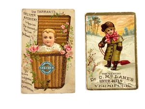 Pair (x2) Quack Medicine Trade Cards Tarrant's Seltzer McLane's Liver Pills - Picture 1 of 6
