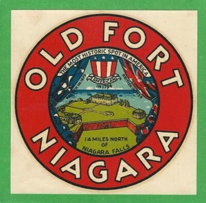CALCOMANÍA DE VIAJE ORIGINAL VINTAGE 1946 COLOR DORADO "OLD FORT NIAGARA" YOUNGSTOWN NY ARTE - Imagen 1 de 2