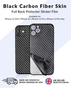 iPhone 12 /Mini/Pro/Max Black Carbon Fiber Full Back Skin Sticker Vinyl Wrap - Picture 1 of 14