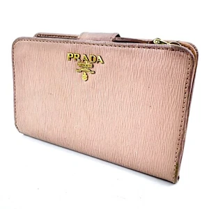 PRADA Geldbörse Leder Bifold Zip Around Portemonnaie Beige Original - Bild 1 von 12