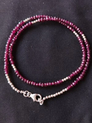 A++ Genuine Garnet Faceted Rondelle Gemstone Beaded Silver Filled Necklaces 18'' - Image 1 of 4