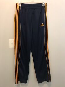  Adidas Boys Navy Blue Track Pants W/Yellow Gold Stripes Sz L (14-16) Vintage!
