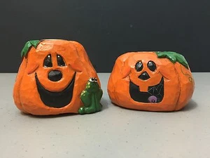 Set/2 Eddie Walker Pumpkins Candle Holders Frog Halloween Midwest Cannon Falls - Picture 1 of 1