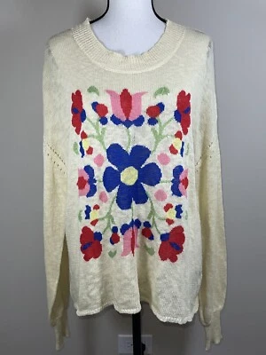 Wildfox 毛衣 S 码奶油荔枝花装饰针织长袖 — 第 1/4 张图片