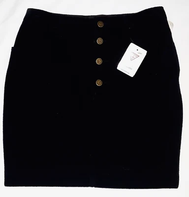 NUEVO ~ MINIFALDA VINTAGE DE NAILON NEGRA DE LANA ADIVINA PARA MUJER Talla 29 BOTÓN DELANTERO NUEVA CON ETIQUETAS Foto 1 de 4