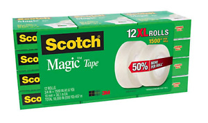 Scotch Magic Tape Refill 12 Rolls, 3/4" x 1500" per Roll Original Matte Finish