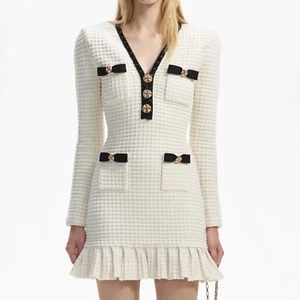 NWOT Self portrait CREAM TEXTURED KNIT MINI DRESS SZ S $555 - Picture 1 of 10