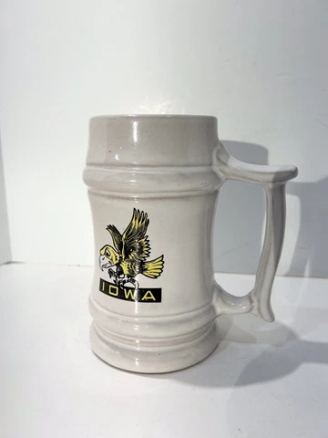 RARE Vintage University Of Iowa Hawkeyes Frankoma M2 Beer Stein Mug 18oz 6” Cover