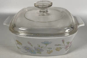 Corning Ware Pastel Bouquet A-1 1/2-B 1.5L Casserole Dish W/Pyrex P-7-C Lid - Picture 1 of 13