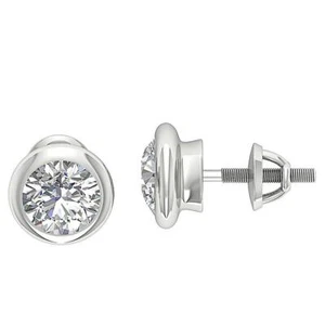 VS F 1.40Ct Solitaire Stud Earrings Lab Grown Diamond White Gold Donut Bezel Set - Picture 1 of 11